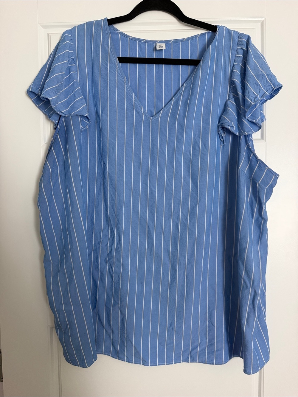 Women's Blue Stripe V-Neck Ruffle Sleeve Top size 3x